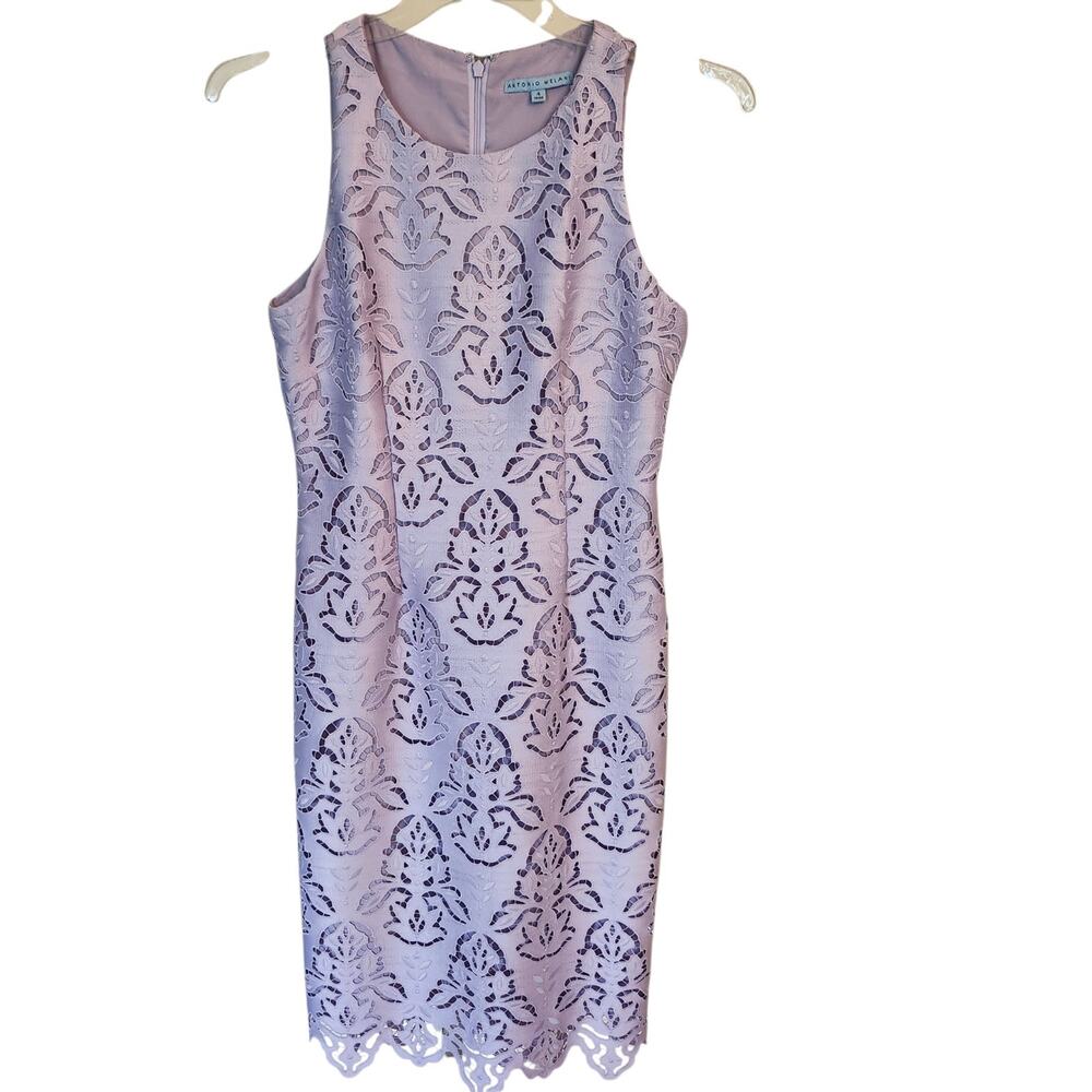Lavender Lace Midi Dress Sz 4 Antonio Melani Damask Style Scalloped Hem NWOT